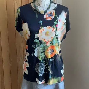 NWOT Ted Baker Floral Short Sleeve Top, European Size 3 (US Size 8).